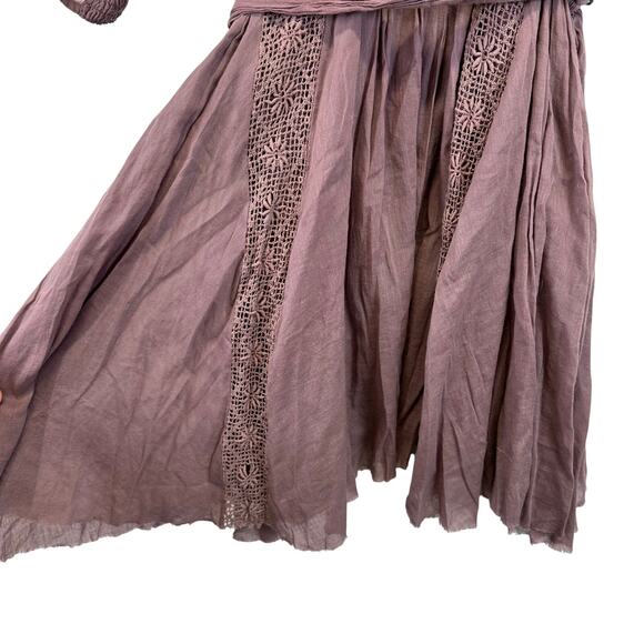 Free People Purple Button Front 3/4 Sleeve Lace Dress Womens Size Small Boho - Picture 2 of 16